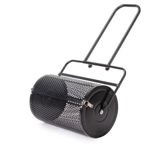 24 inch Compost Spreader for Lawn, Garden Peat Moss Roller with Double Side Latches, Powder Coated Steel Mesh Basket for Topdressing & Seedling, Black 24 inch Compost Spreader for Lawn, Garden Peat Moss Roller with Double Side Latches, Powder Coated Steel Mesh Basket for Topdressing & Seedling, Black