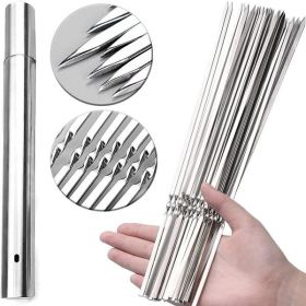 50 reusable 1.3mm thick barbecue skewers and 1 tube of barbecue storage, perfect for outdoor camping, picnicking, barbecuing, birthday party supplies