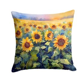 Sunflowers in Watercolor Throw Pillow Machine Washable, Indoor Outdoor Decorative Pillow for Couch, Bed or Patio, 14Hx14W