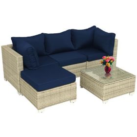 Patio Furniture Set 5 Pieces Wicker Outdoor Conversation Set All-Weather Sectional Patio Sofa with Water Resistant Thick Cushions and Coffee Table for