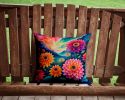 Colorful Dahlias Throw Pillow Machine Washable, Indoor Outdoor Decorative Pillow for Couch, Bed or Patio, 14Hx14W