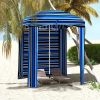 Outsunny 5.9' x 5.9' Portable Beach Umbrella, Ruffled Outdoor Cabana with Walls, Vents, Sandbags, Carry Bag, Blue Stripe