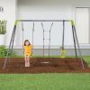 3 in 1 Kids Metal Swing Set for Backyard with Swing Seat, Glider and Climbing Ladder, Heavy Duty Metal Frame for 4 Children