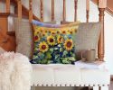 Sunflowers in Watercolor Throw Pillow Machine Washable, Indoor Outdoor Decorative Pillow for Couch, Bed or Patio, 14Hx14W