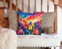 Colorful Tulips Throw Pillow Machine Washable, Indoor Outdoor Decorative Pillow for Couch, Bed or Patio, 14Hx14W
