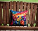 Colorful Tulips Throw Pillow Machine Washable, Indoor Outdoor Decorative Pillow for Couch, Bed or Patio, 14Hx14W