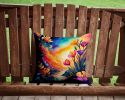 Colorful Freesia Throw Pillow Machine Washable, Indoor Outdoor Decorative Pillow for Couch, Bed or Patio, 14Hx14W