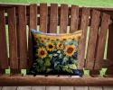 Sunflowers in Watercolor Throw Pillow Machine Washable, Indoor Outdoor Decorative Pillow for Couch, Bed or Patio, 14Hx14W