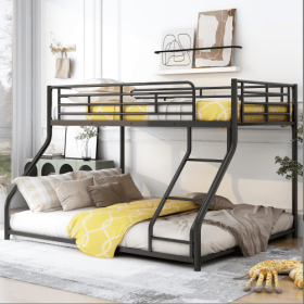 Metal Floor Bunk Bed, Twin XL Over Queen, Black (Color: Black)