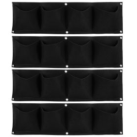 4Pcs 4 Pocket Plant Grow Bag Wall Mounted Reusable Degradable Felt Garden PlanterBlack (Color: Black)