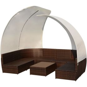 vidaXL 9 Piece Patio Lounge Set with Canopies Poly Rattan Brown (Option: as picture)