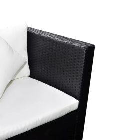 vidaXL 4 Piece Patio Lounge Set with Cushions Poly Rattan Black (Option: as picture)