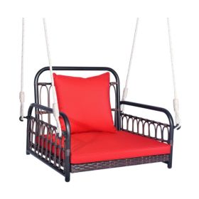 Patio Rattan Porch Swing Hammock Chair with Seat Cushion (Color: Red)