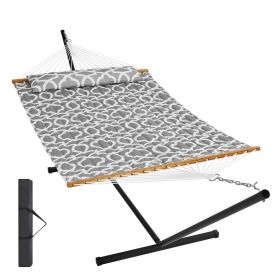 VEVOR Two Person Hammock with Stand Included Heavy Duty 480lb Capacity, Double Hammock with 12 FT Steel Stand and Portable Carrying Bag and Pillow (Color: Grey White, Type of Support: T Type)