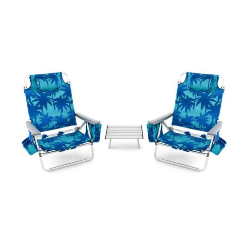 2 Packs 5-Position Outdoor Folding Backpack Beach Table Chair Reclining Chair Set