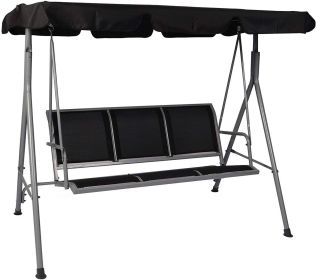 3-Person Outdoor Swing Chair Adjustable Canopy Hammock Seats, Patio Porch Garden Swing, Black (Color: as Pic)