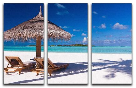 umbrella on a beach with shadow 3 Split Panel Canvas Print (Type: Standard Framed Canvas Print (Split-Panel), size: Small (36" x 24" Total))
