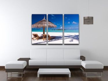 umbrella on a beach with shadow 3 Split Panel Canvas Print (Type: Standard Framed Canvas Print (Split-Panel), size: Large (60" x 40" Total))