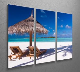 umbrella on a beach with shadow 3 Split Panel Canvas Print (Type: Standard Framed Canvas Print (Split-Panel), size: Medium (48" x 32" Total))
