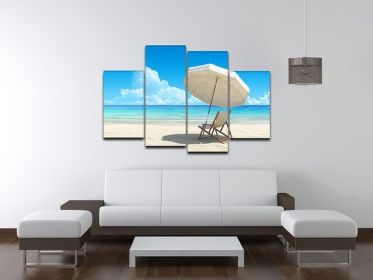 Beach chair and umbrella on idyllic tropical sand beach 4 Split Panel Canvas (Type: Standard Framed Canvas Print (Split-Panel), size: 67" x 44" / 170cm x 115cm (Approx))