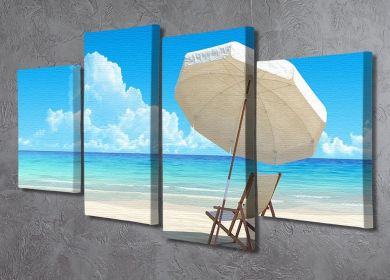 Beach chair and umbrella on idyllic tropical sand beach 4 Split Panel Canvas (Type: Standard Framed Canvas Print (Split-Panel), size: 51" x 35" / 130cm x 89cm (Approx))