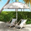 Outsunny 5.7' Portable Beach Umbrella with Tilt, Adjustable Height, 2 Cup Holders & Hooks, UV 40+ Ruffled Outdoor Umbrella with Vented Canopy