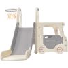 Kids Slide with Bus Play Structure, Freestanding Bus Toy with Slide for Toddlers; Bus Slide Set with Basketball Hoop