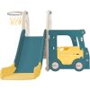 Kids Slide with Bus Play Structure, Freestanding Bus Toy with Slide for Toddlers; Bus Slide Set with Basketball Hoop