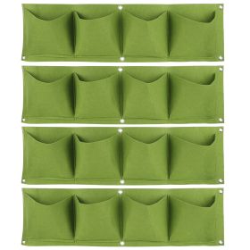 4Pcs 4 Pocket Plant Grow Bag Wall Mounted Reusable Degradable Felt Garden PlanterBlack (Color: Green)